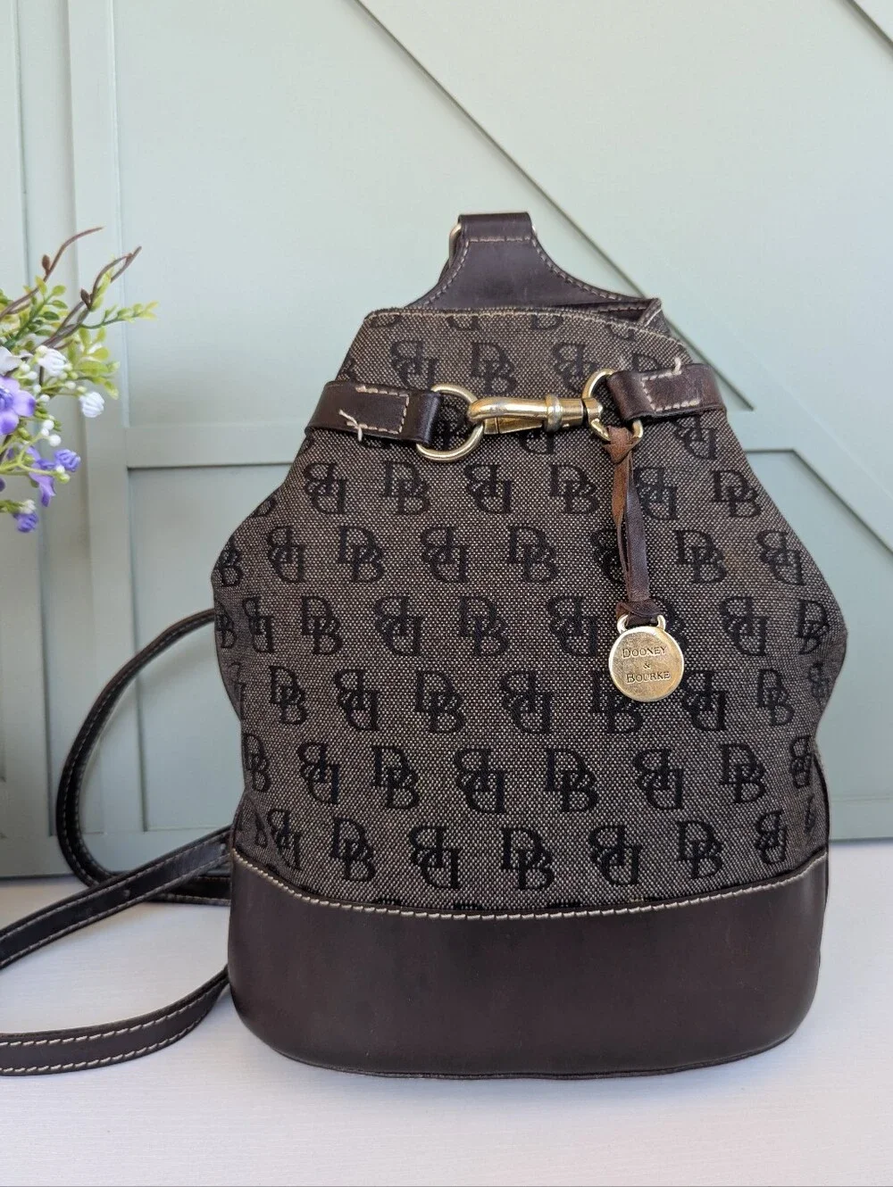 Dooney & Bourke Brown/Black Monogram Sling Backpack
